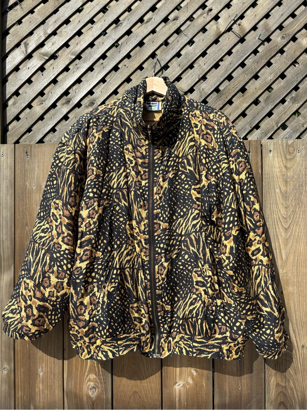 Vintage Black and Gold Animal Print Bomber Jacket